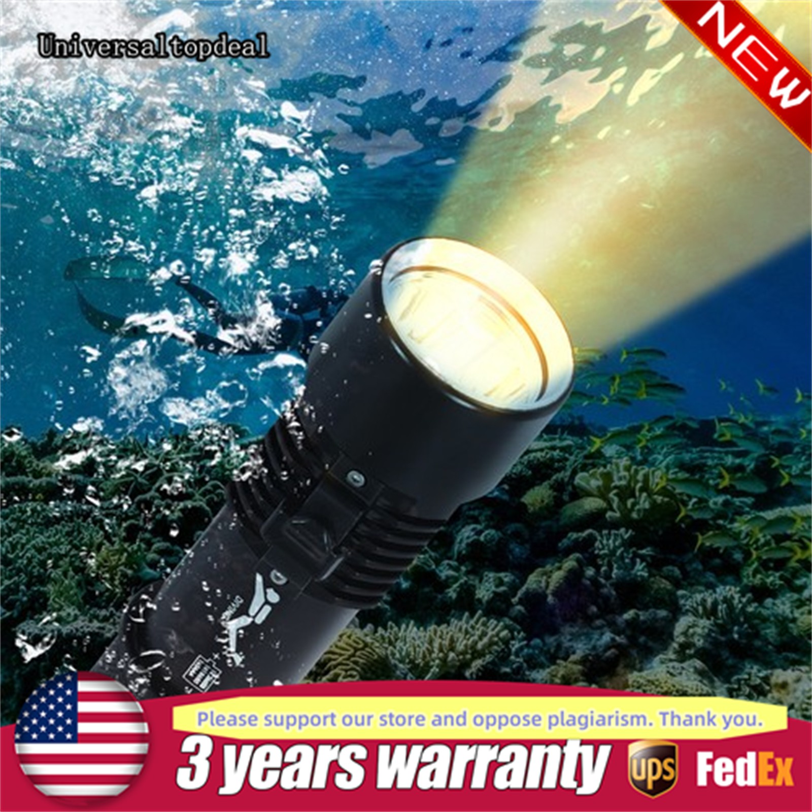 Scuba Dive Light Diving Flashlight Torch Lamp LED 400 Lumen 100m 328ft