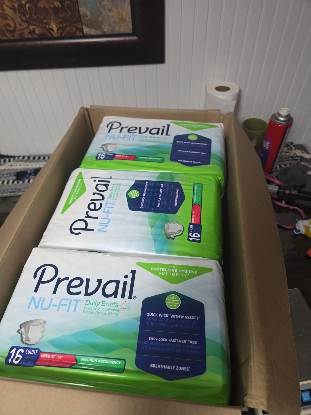 Prevail 6 Pk Box Nu-Fit Daily Briefs, Maximum Absorbency, Medium 32 - 44 Inch