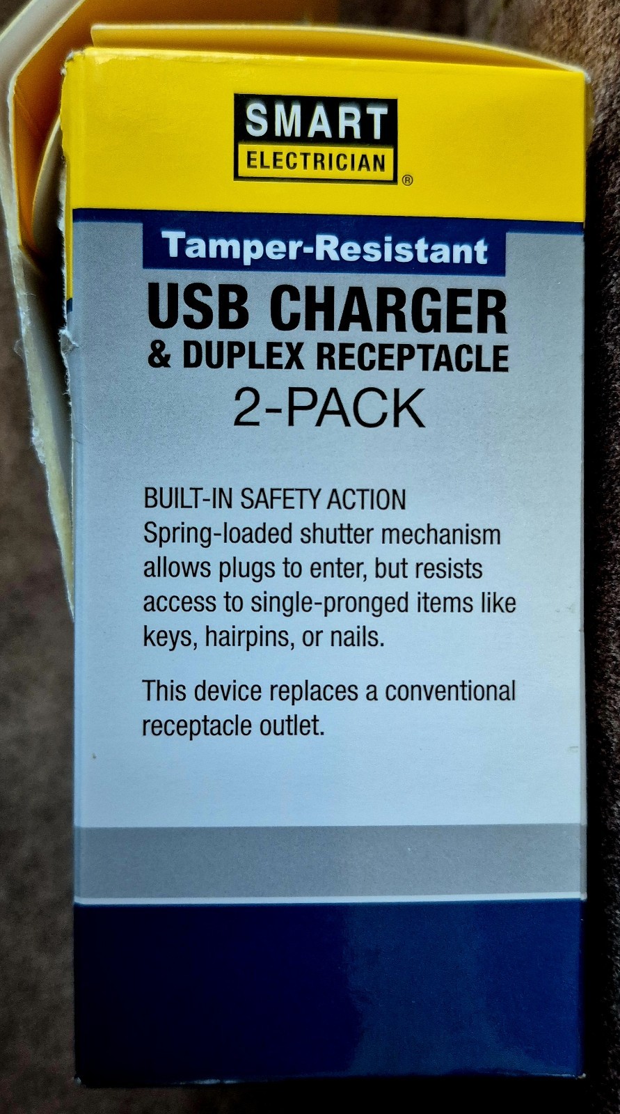 Dual USB-A Charger Duplex 15A Outlet Tamper Resistant 2 pack
