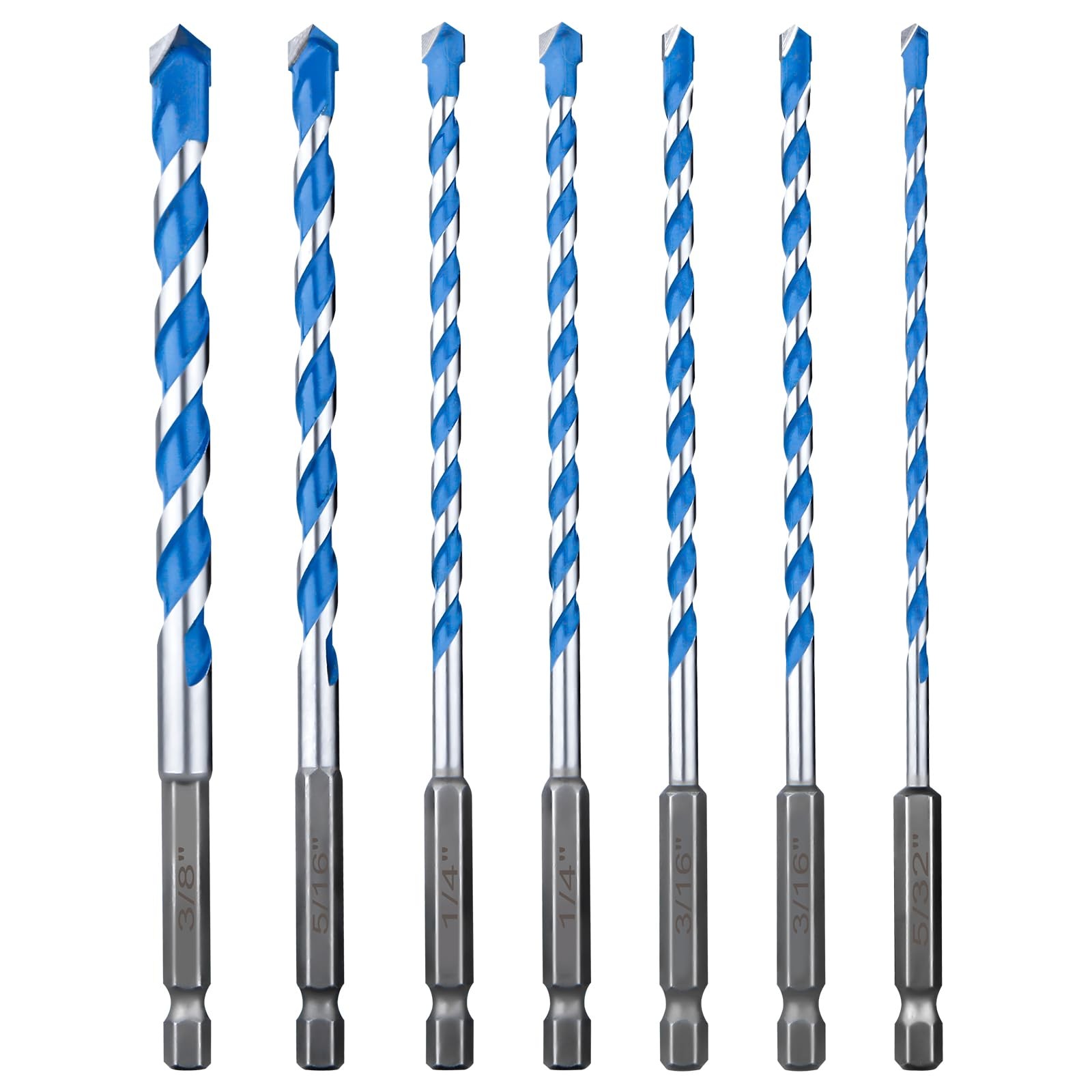 Concrete Drill Bit Set 7 Pcs, Masonry 5/32"-3/8", Shockproof...