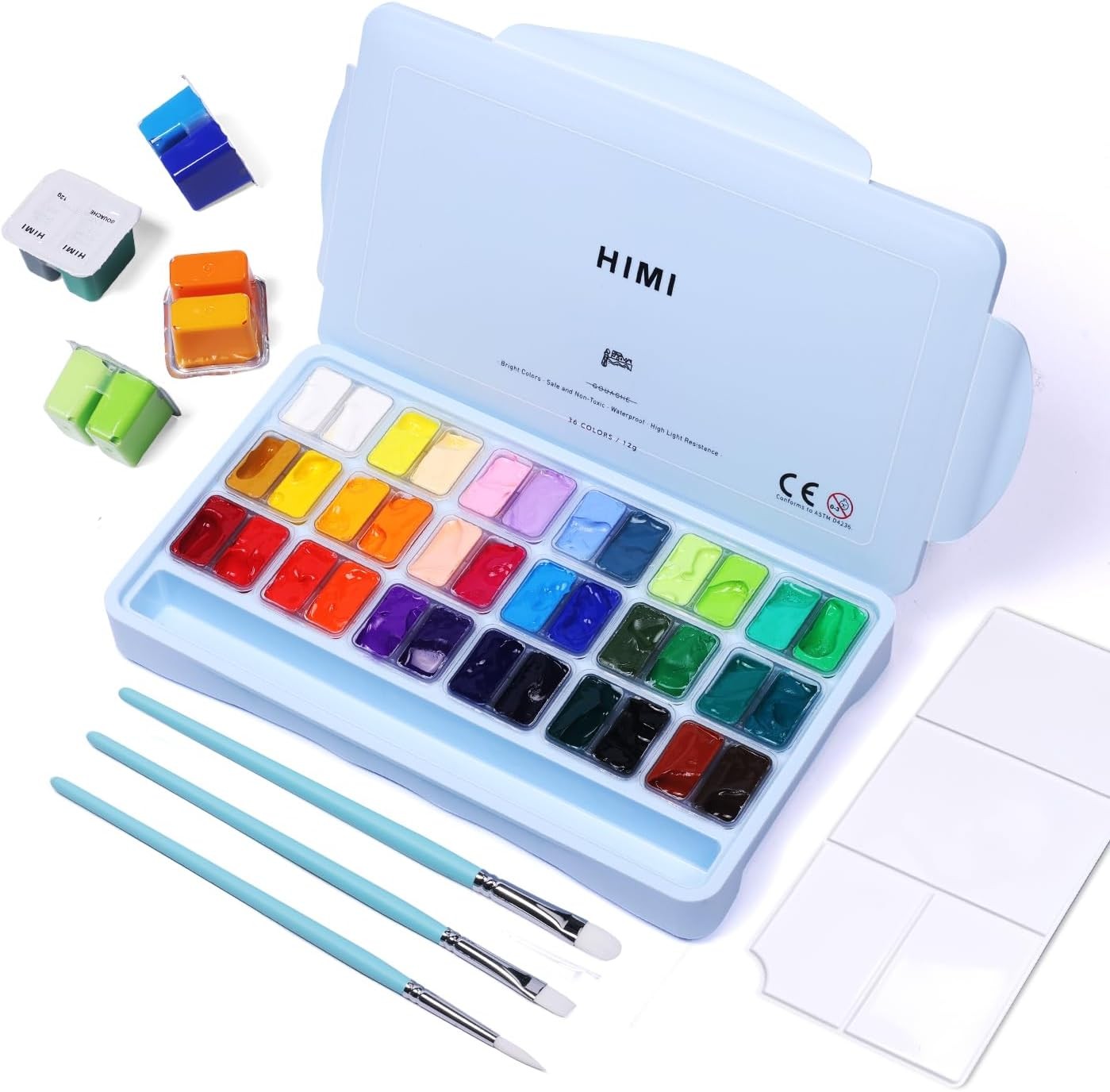 HIMI Gouache Paint Set, 36 Colors x 12ml Twin 15 Fl Oz (Pack of 1), 36