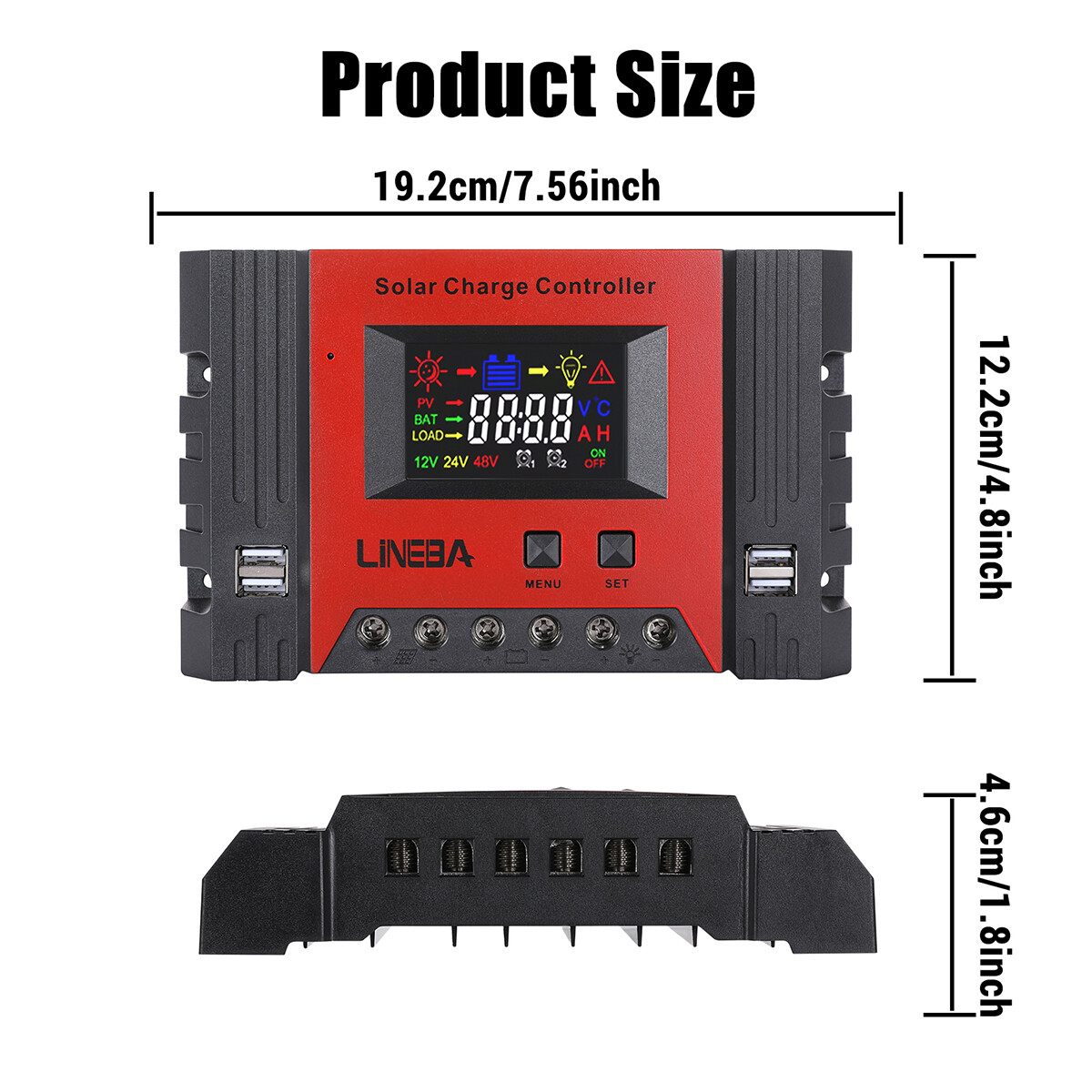 100A PWM Solar Panel Charge Controller 12/24/48V Auto LCD Display 4USB Timer Set