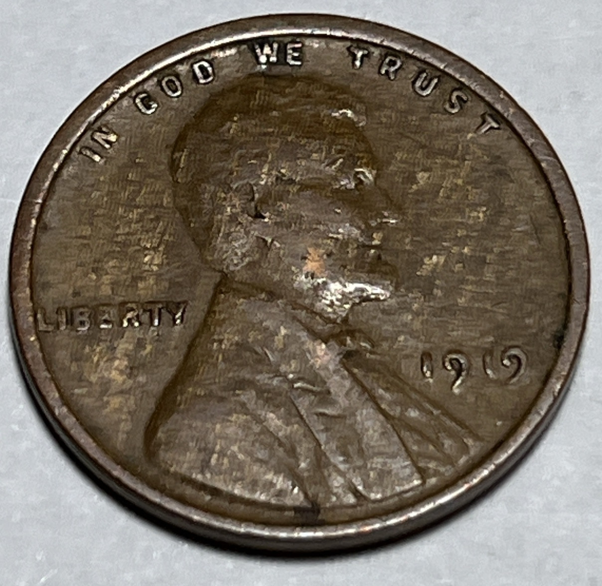 1919 P Lincoln Wheat Cent Woody Improper Alloy Error & Lamination Error Reverse