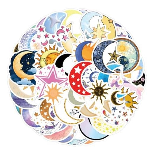 55 Pcs Stickers Waterproof, Luminous Starry Sky Sticker Set, Moon and Star