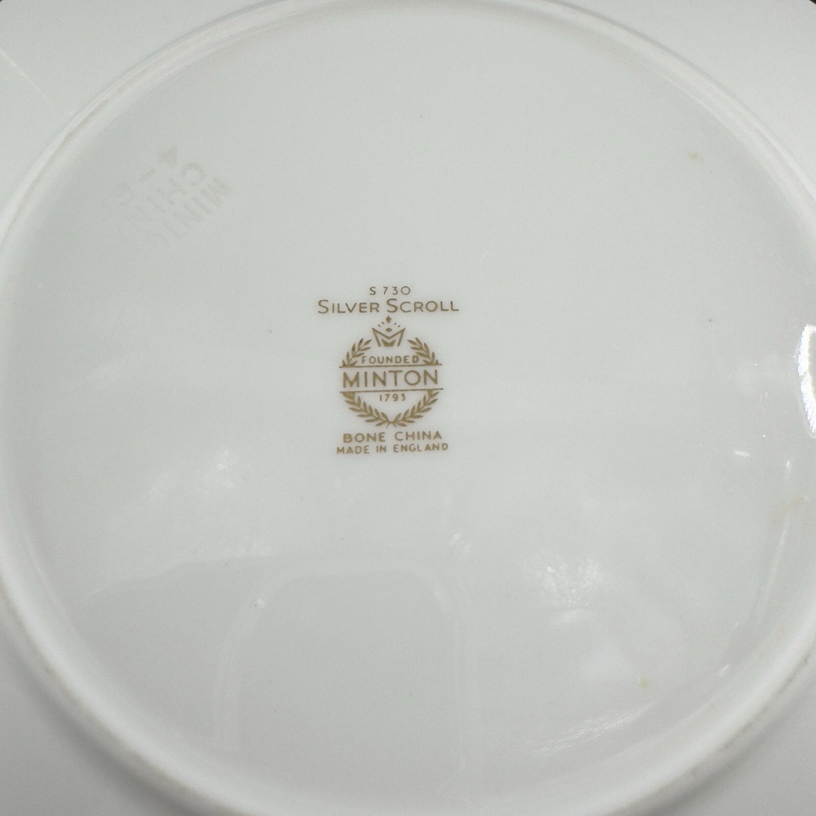 Minton Silver Scroll Pattern Round Porcelain Dish Plate Set 6 Made In England