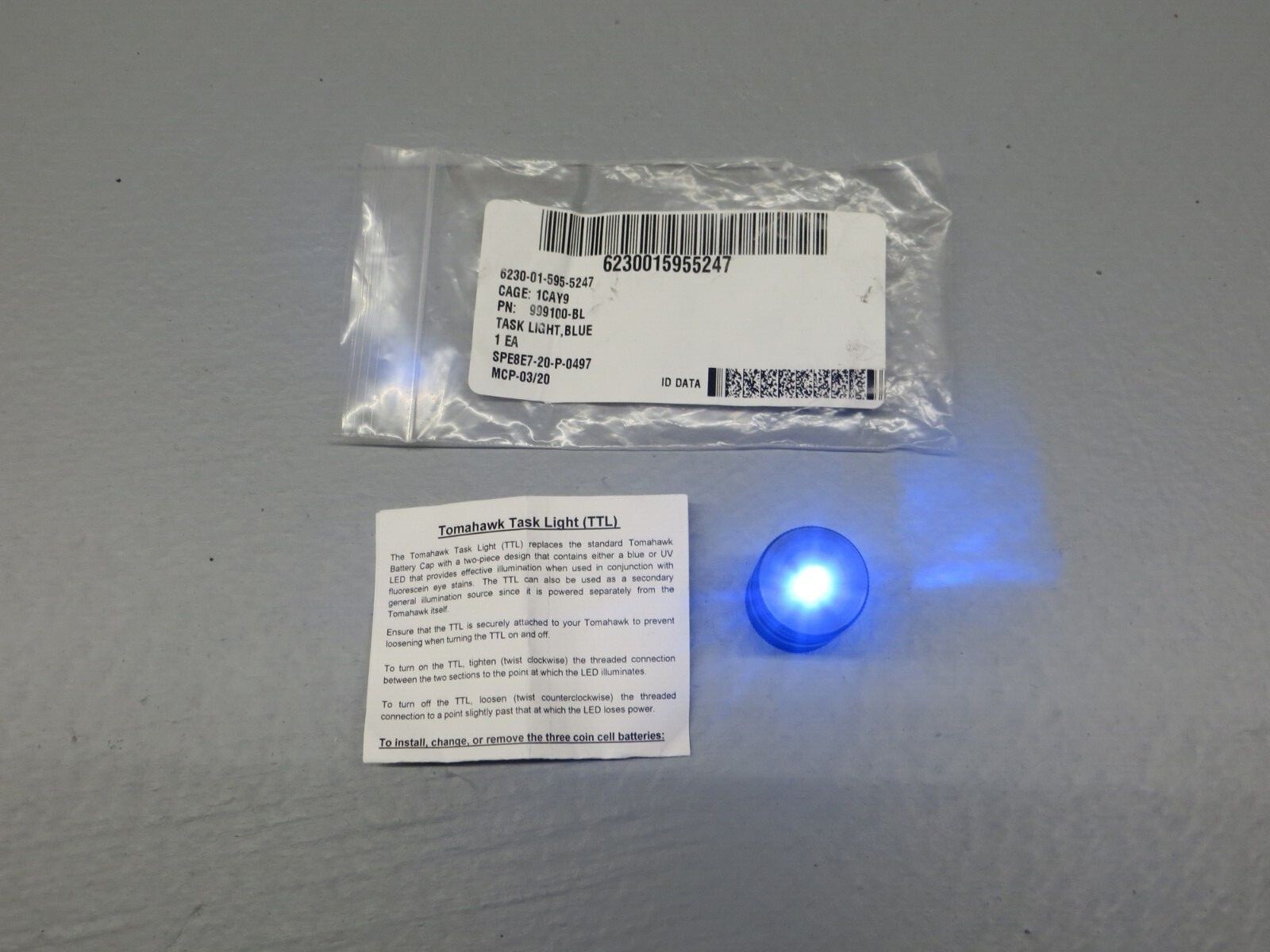 First Light FirstLight TOMAHAWK T-Max Tail Task Light Battery Cap TTL BLUE
