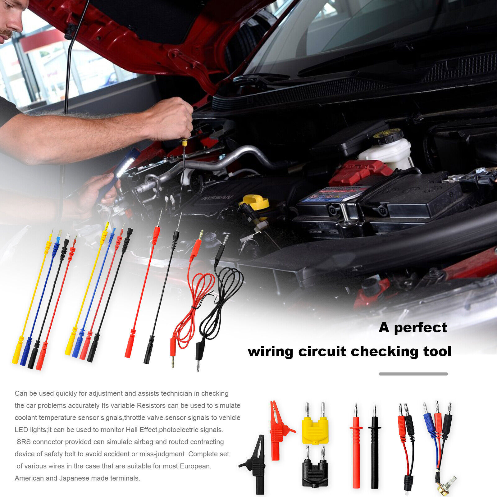 92PCS Automotive Multimeter Test Lead Kit Wire-Piercing Clip Test Probe Wire Set