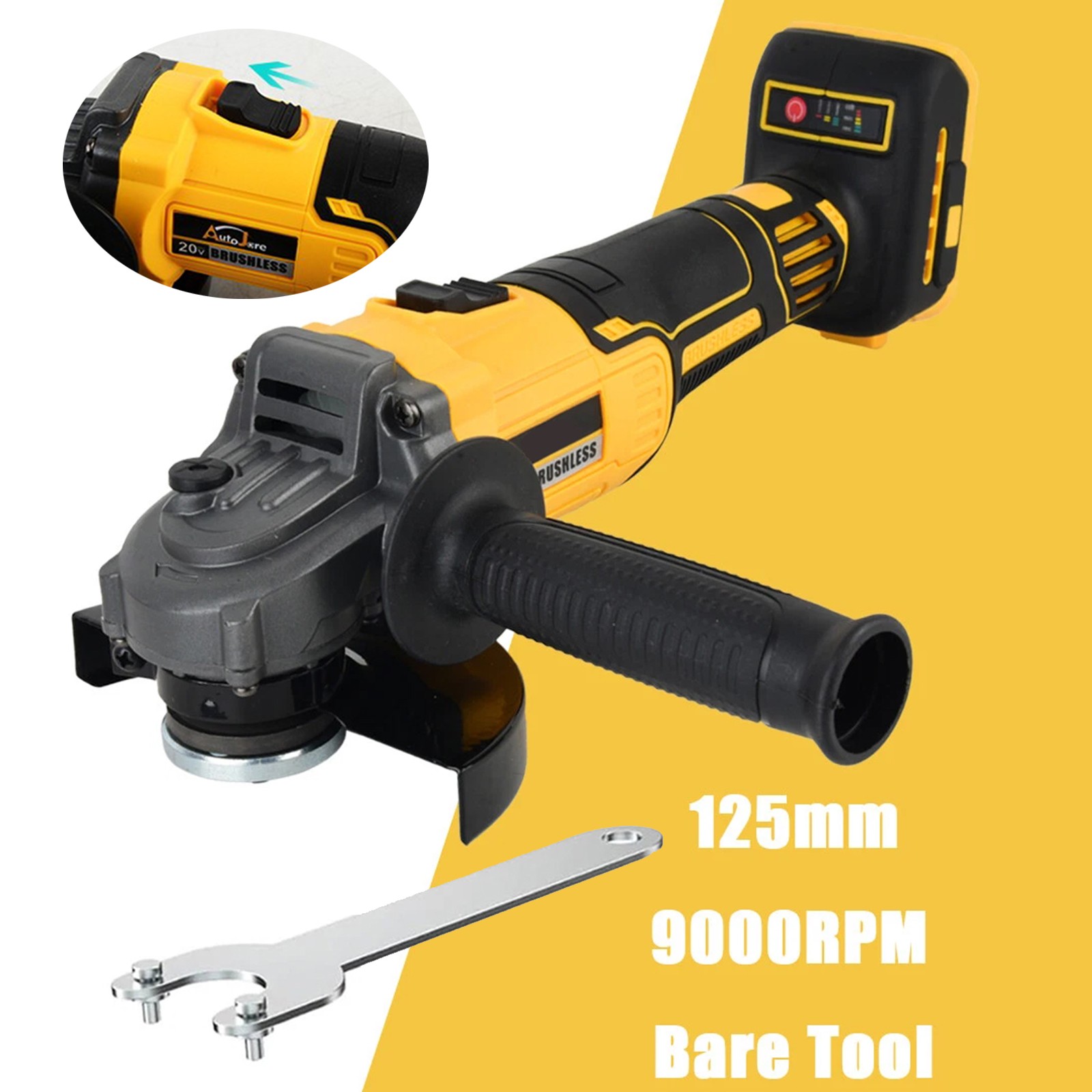 Cordless Angle Grinder Compatible Dewalt 20V MAX Battery 4" Brushless 107mm Whee