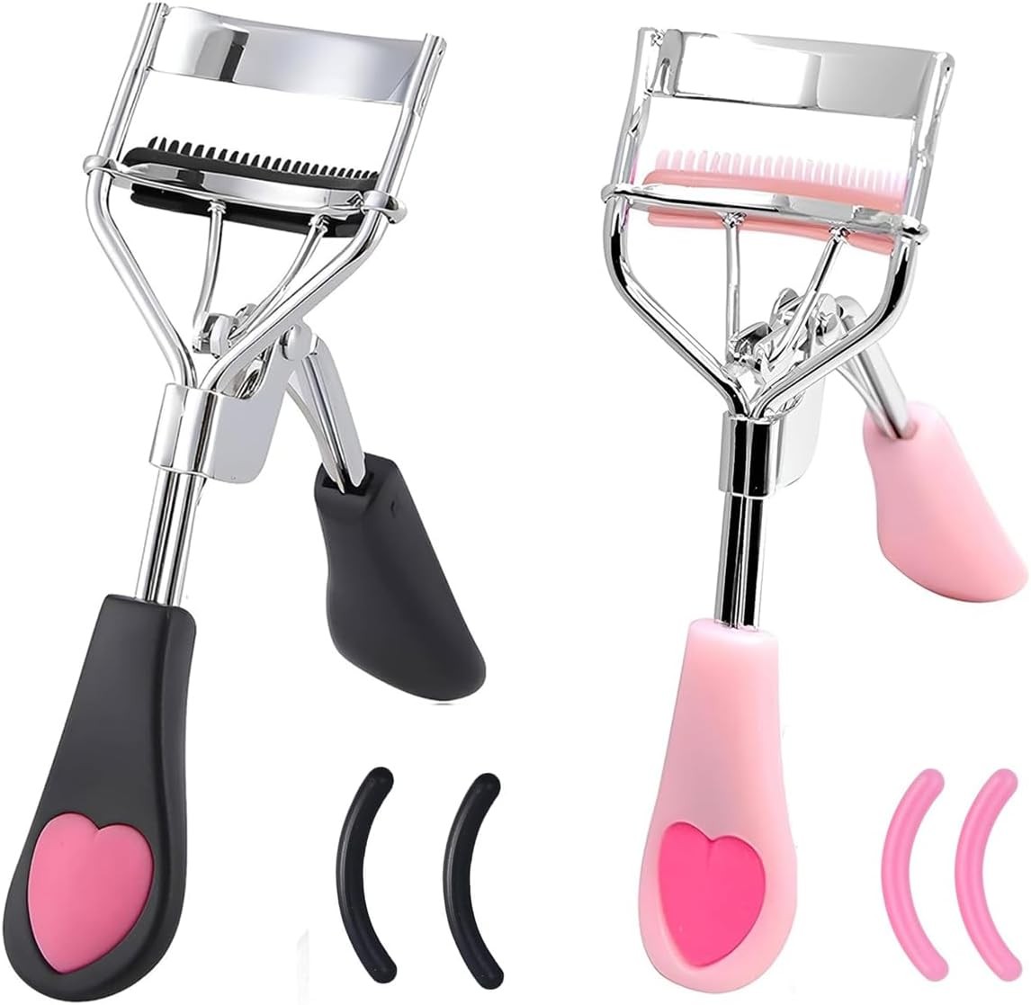 2 Pcs Stainless Steel Eyelash Curler with Built-in Comb Pinch Pain-Free Suitable