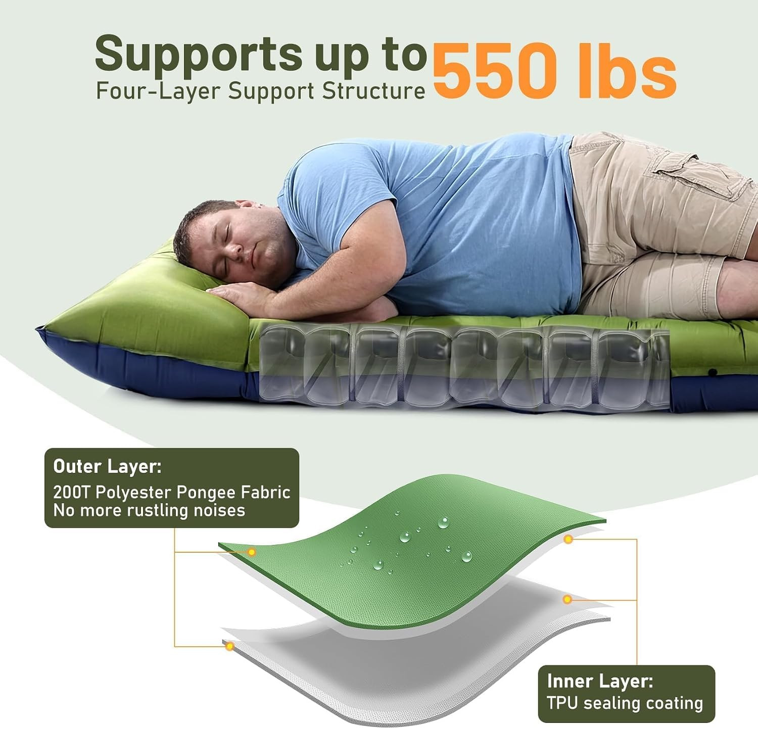 6 Inch Thick Camping Sleeping Pad Extra Wide Inflatable Mat With Pump