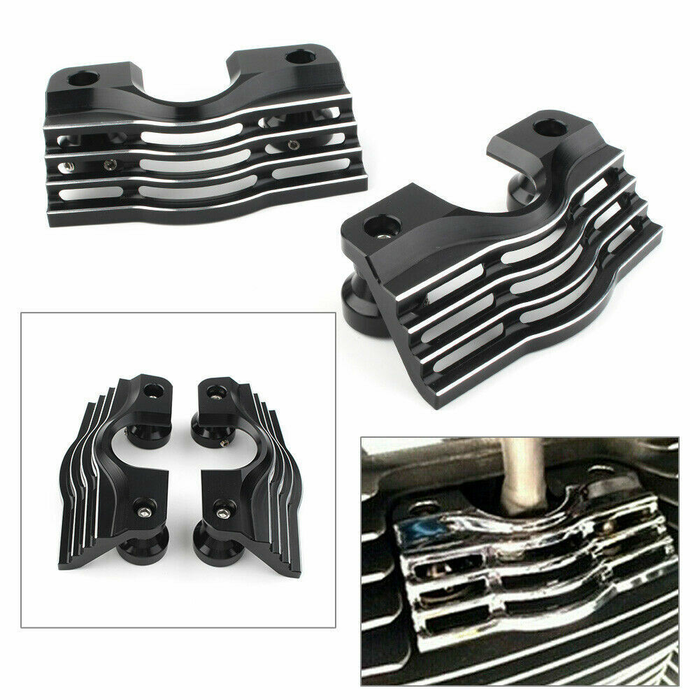 Black Cut Slotted Finned Spark Plug Head Bolt Cover For Harley Touring FLHT FLHR