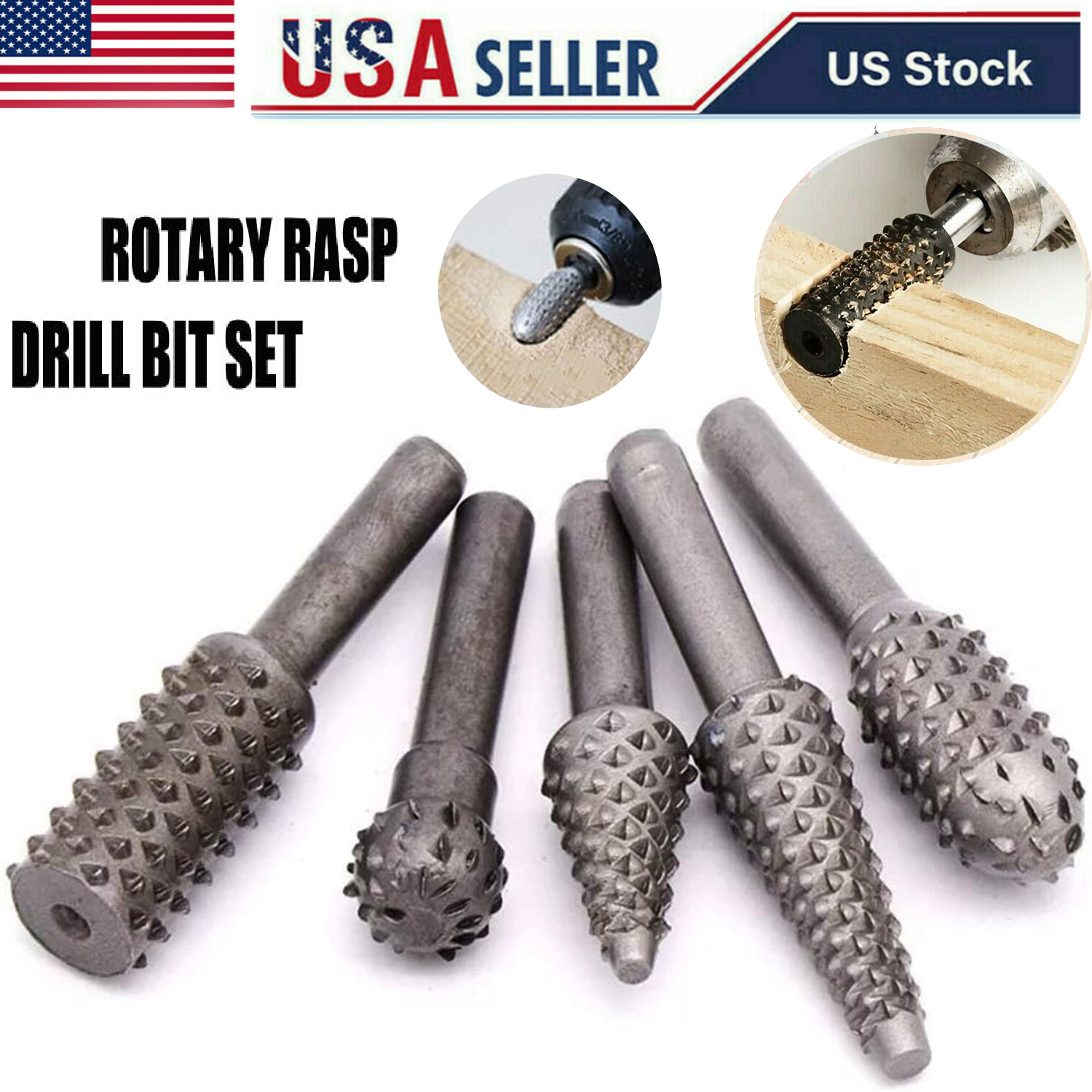 Wood Carving File Rasp Power 5pcs Drill Bits Set Rotary Rasp Grinder Shank Set