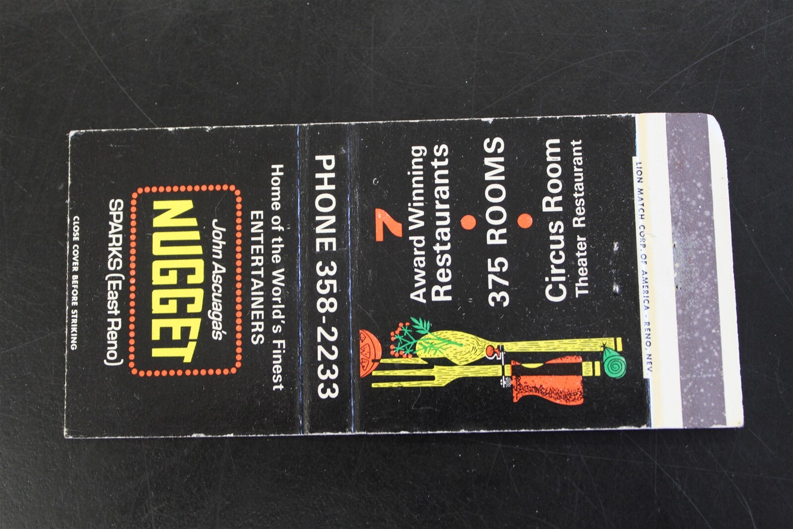 JOHN ASCUAGAS NUGGET SPARKS NEVADA 30 STRIKE MATCHBOOK COVER