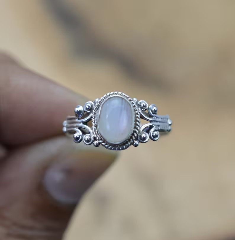 Rainbow Moonstone Ring 925 Sterling silver Band & Statement Handmade All Size