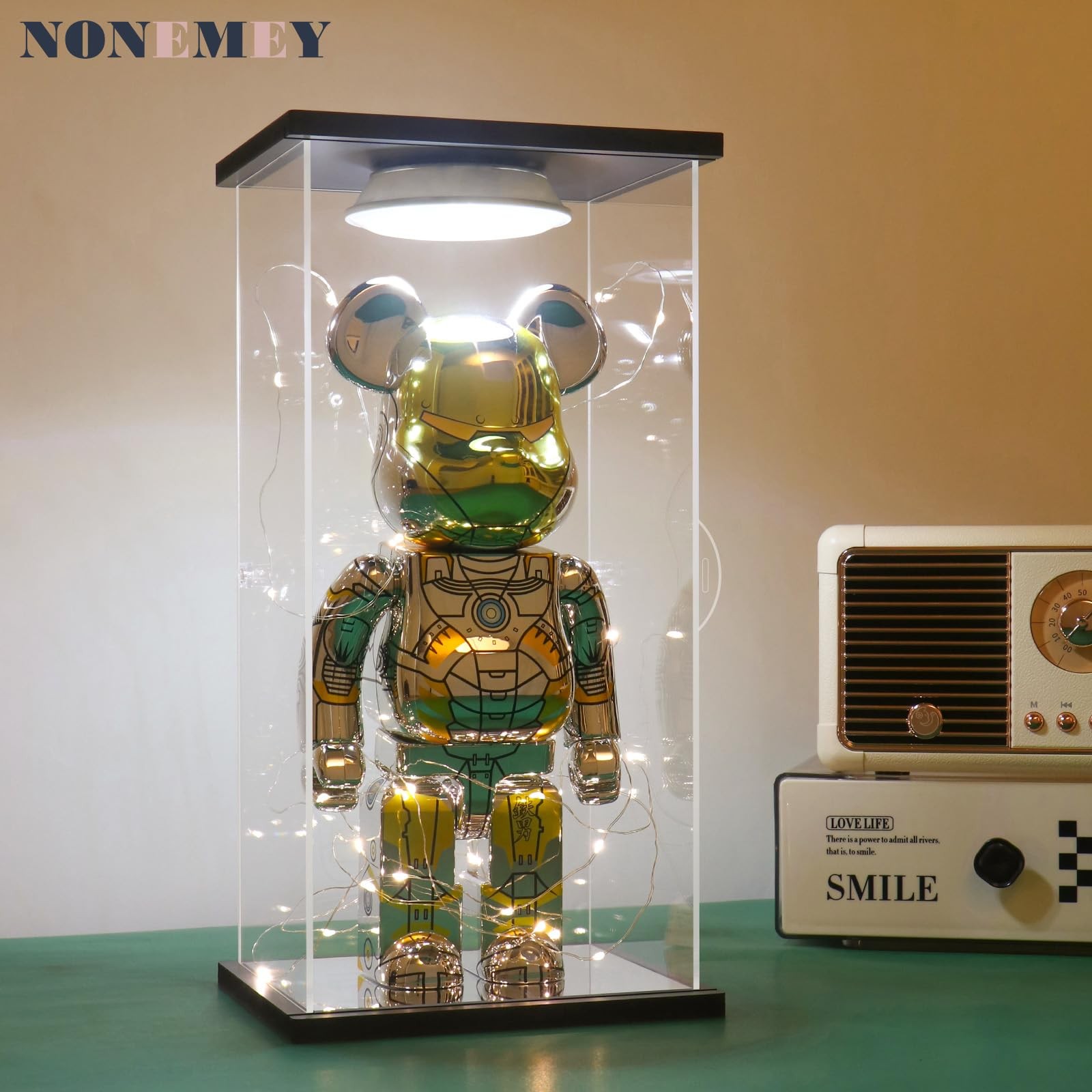 Clear Acrylic Display Case with Remote Control Light for 400% Bearbrick, Dust...