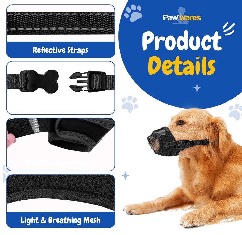 2-Pack Dog Muzzle Soft Mesh Adjustable Anti Bite Barking Chewing Training S-XXL