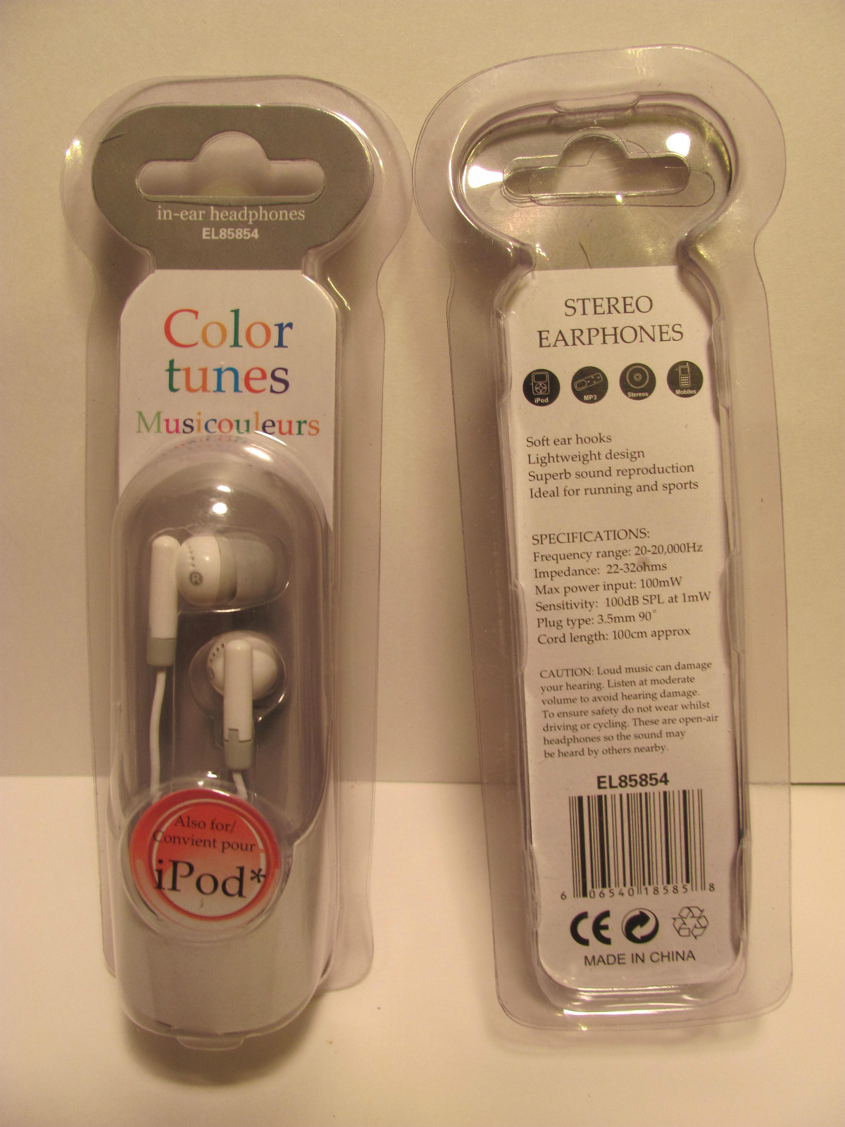 in ear headphones White Color tunes Musiccouleurs for Ipod   ***new in pack***
