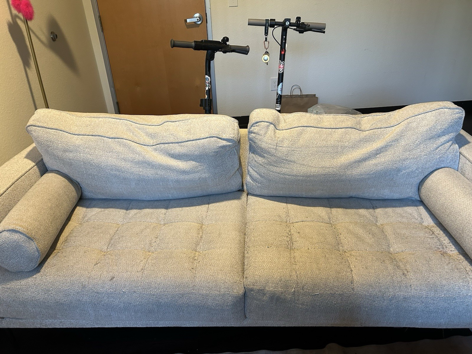 Light Gray Fabric Two-Seater Sofa, Removable Cushions, Track Arm, Modern Style