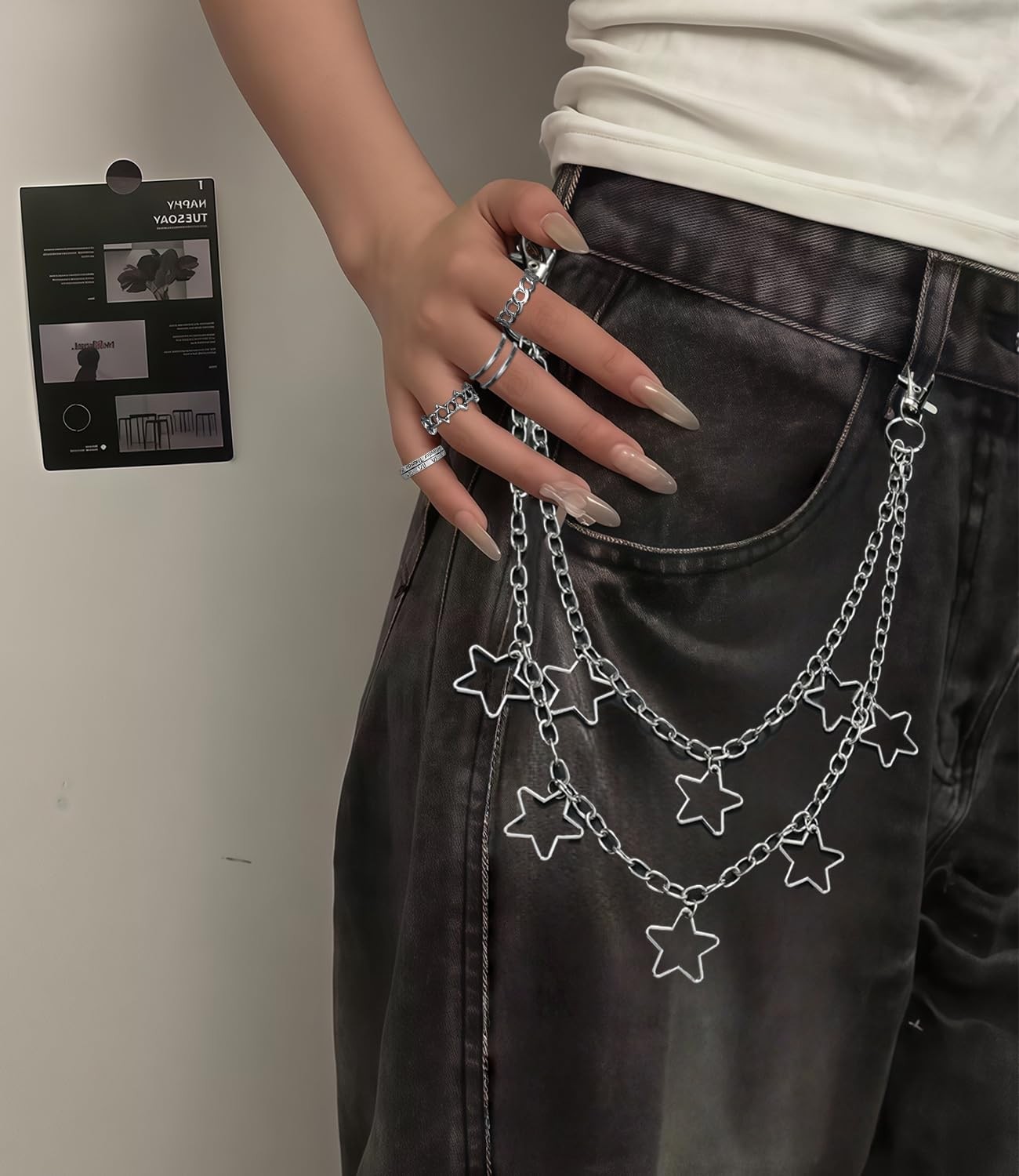 Molirex 12 Pcs Y2k Necklace Stack Layered Silver Jewelry Set Star