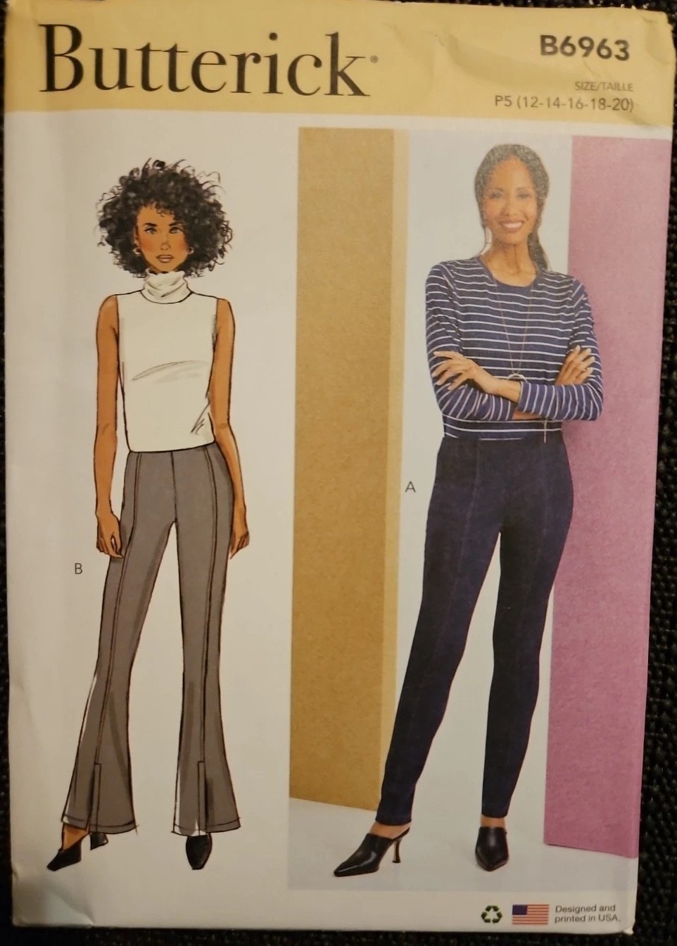 BUTTERICK 6963 Close Fitting Trousers PANTS Sits 1" Below waist  (12-20) UC FF