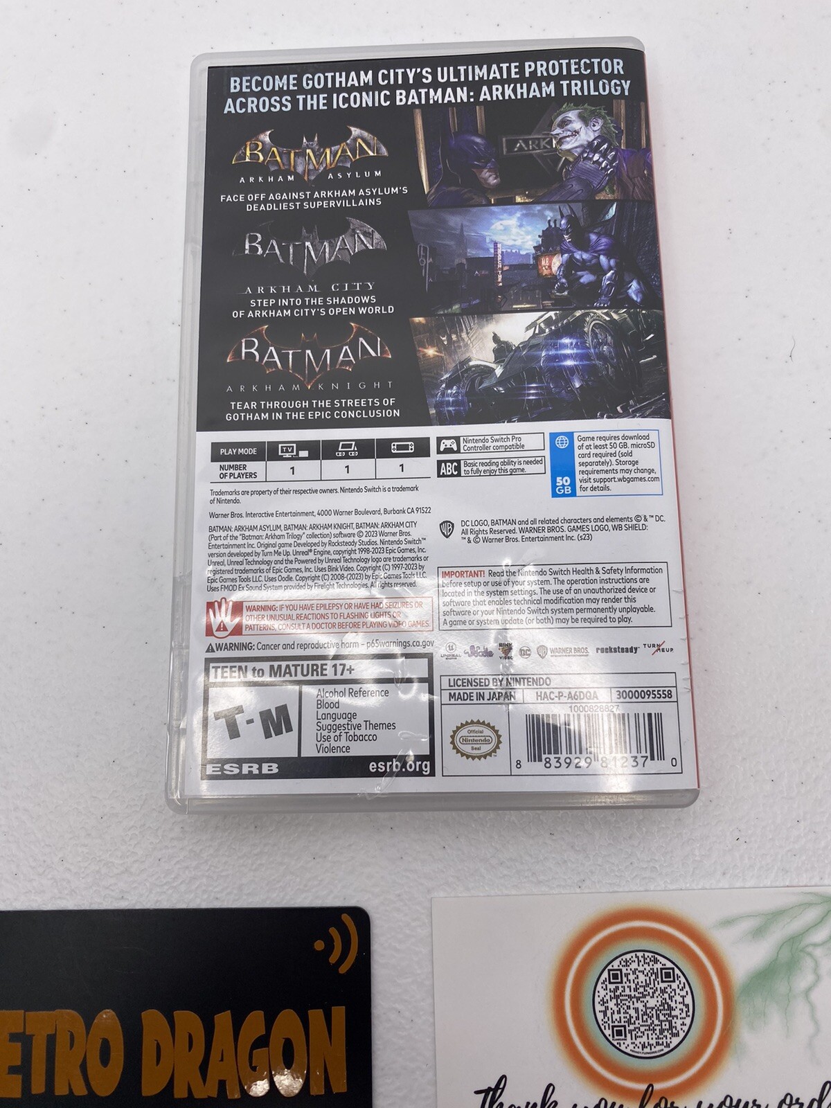 Batman Arkham Trilogy for Nintendo Switch Case Only NO GAME