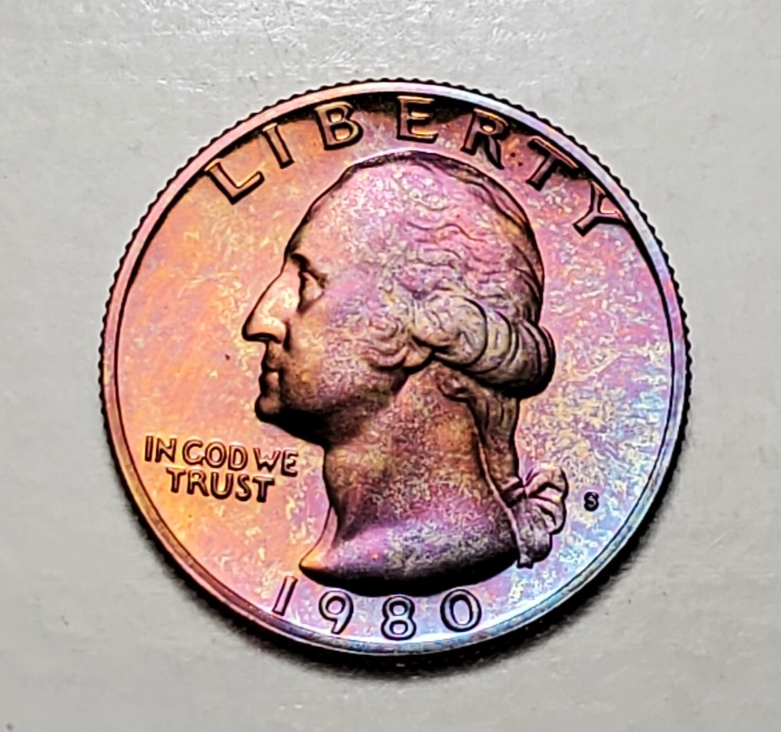 TONED 1980 S PROOF SET 5 COIN UNC SET #BX27