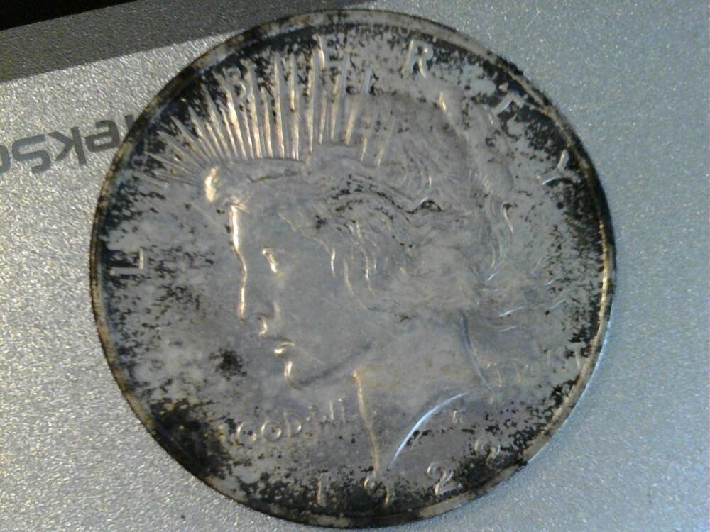 1922 Peace Dollar AU Stained