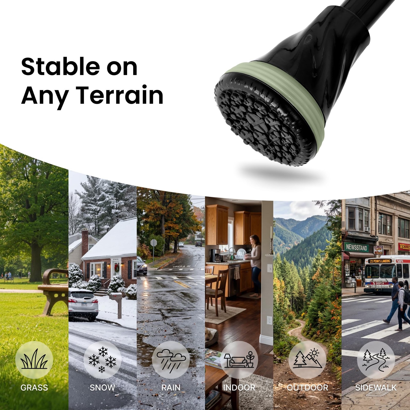 Foldable Walking Cane 350 Lbs Load Adjustable Height - Glow-in-the-Dark Tip