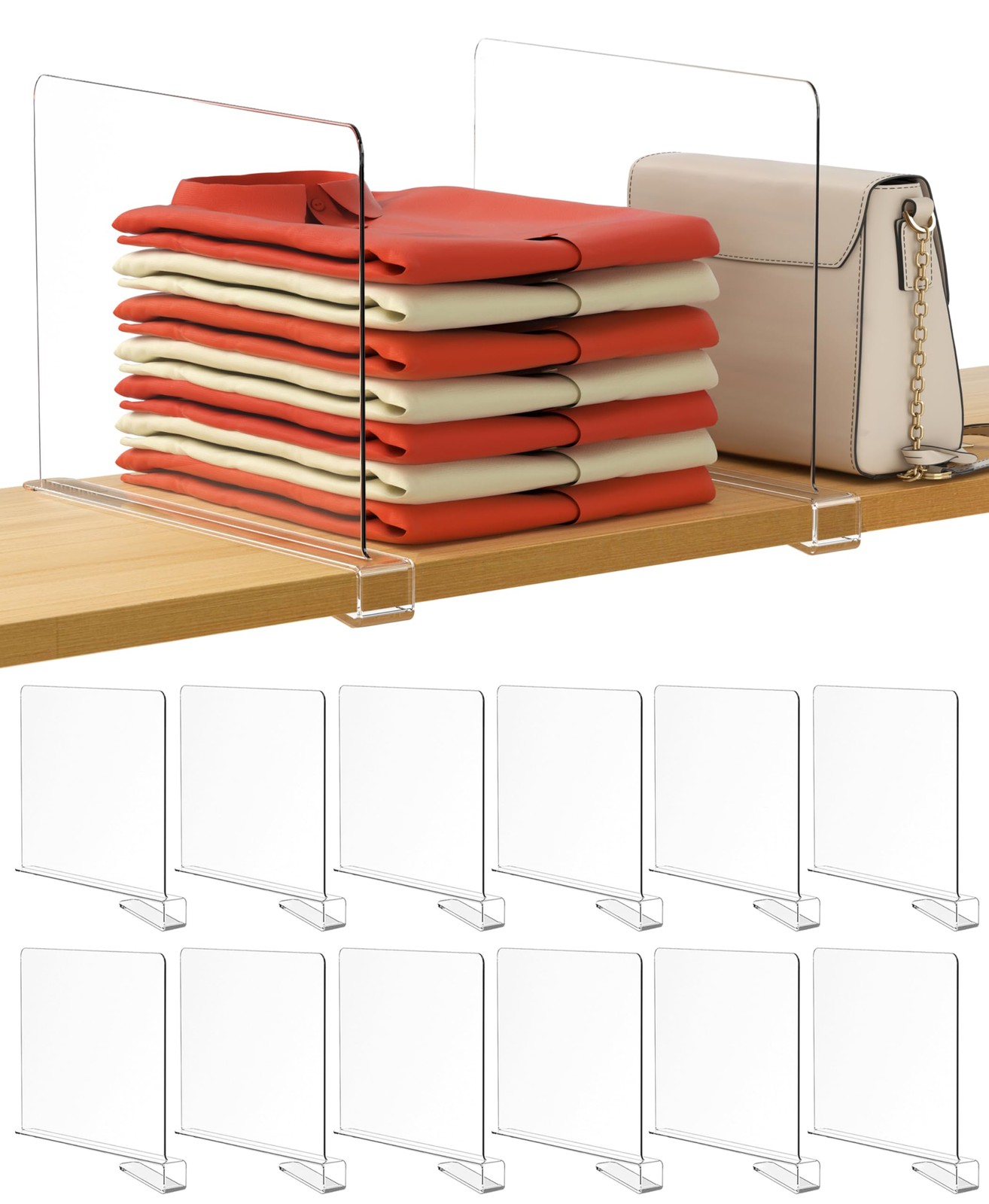Closet Organization Dividers - 12 Inch Clear Acrylic Shelf Organizer Pack