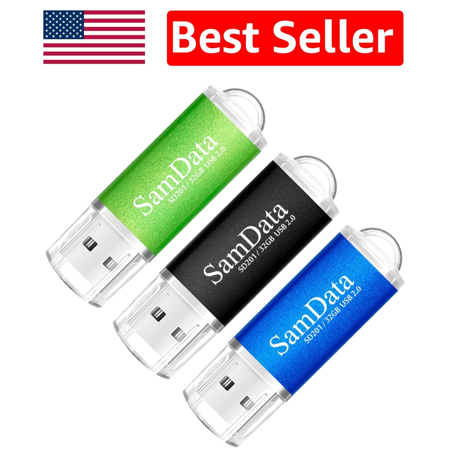 3-Pack 32GB USB Flash Drives - High-Speed Thumb Drives in Black, Blue & Green