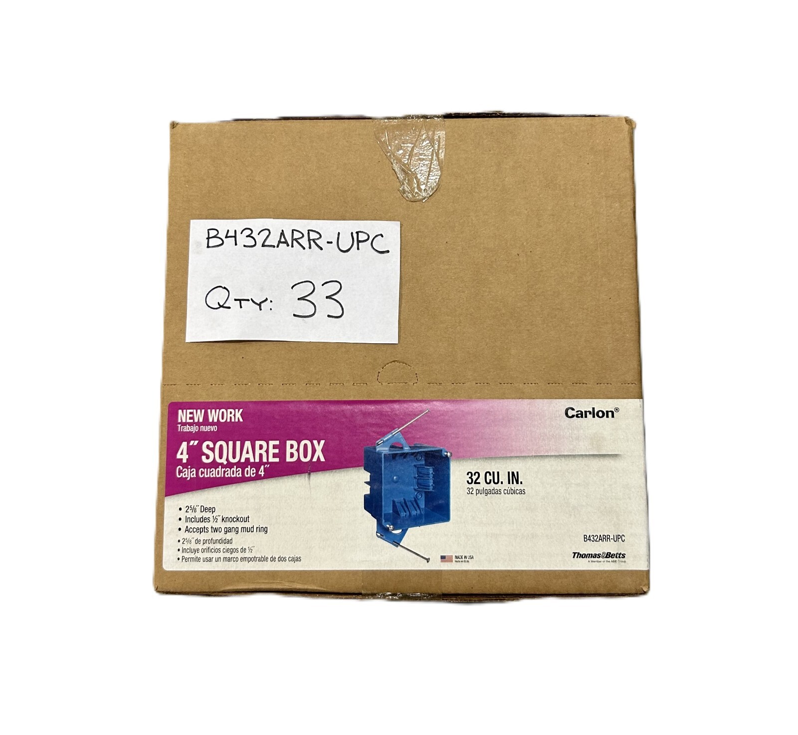 Carlon B432ARR-UPC Nail-on 4" Square Box - Lot of 20