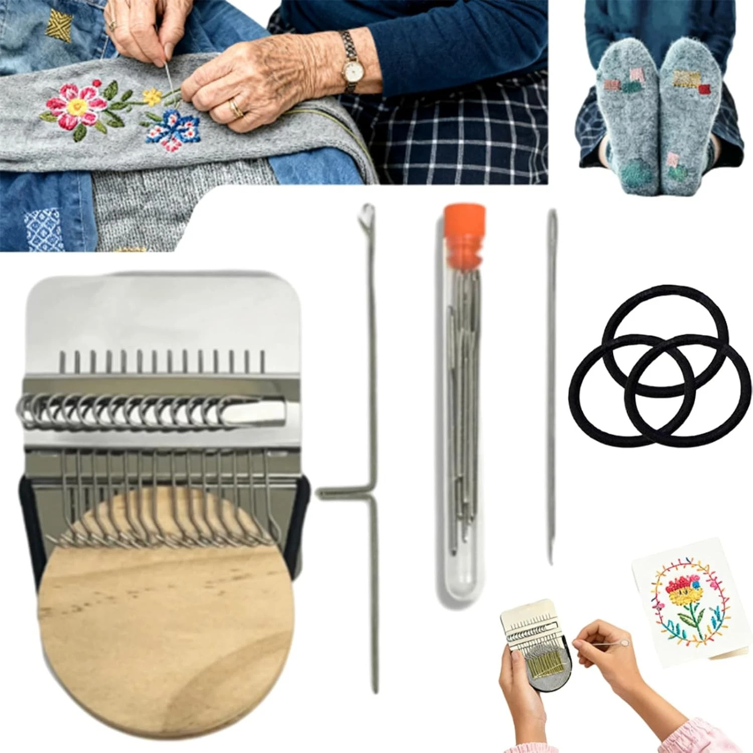 Loom Knitting Kit, Patch Kit Weaving Loom, Mini Portable Patch Darning Loom KiAN