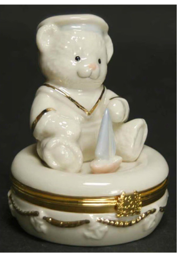 NEW Lenox "Anchors Aweigh" Teddy Bear With Sailboat Trinket Box