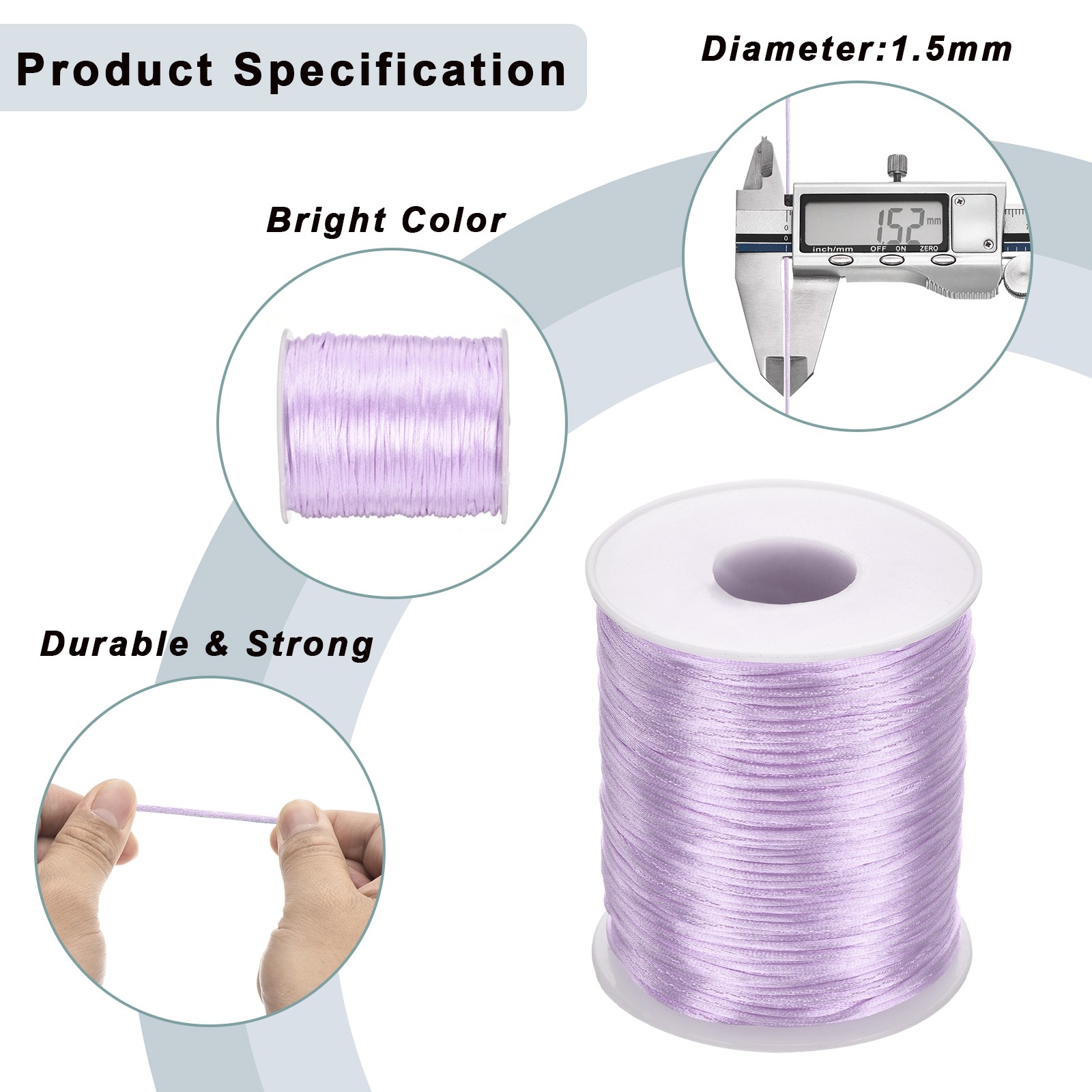 Nylon Satin Cord 1.5mm, 109 Yard Nylon String for Bracelet Thread Light Purple