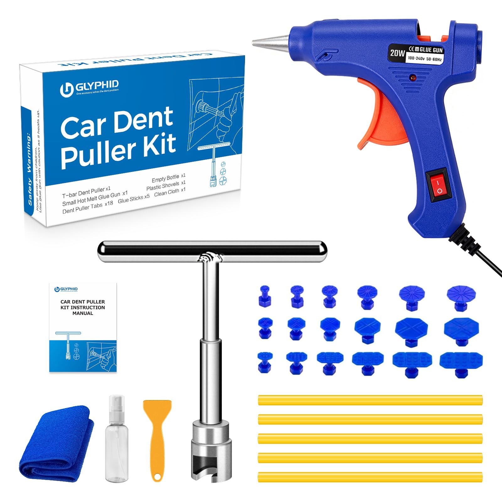 GLYPHID Car Dent Repair Removal Kit Small Paintless Auto Body 28PCS kit, Blue