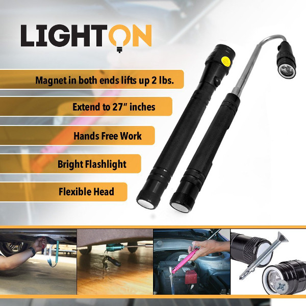 Flexible Telescopic Magnetic Flashlight 3 in 1 Magnet Expandable 3 LED Lights