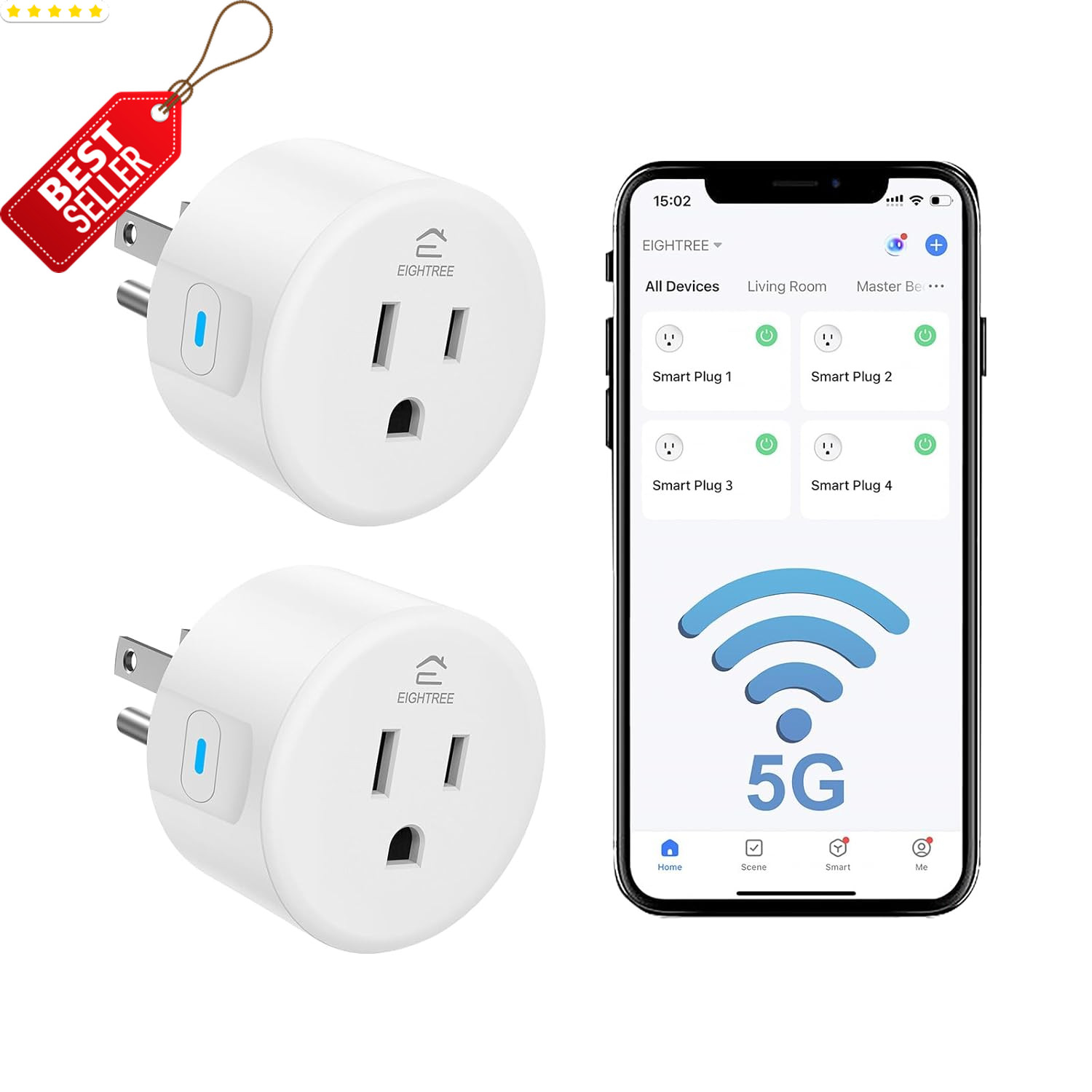2PK WiFi Smart Plug 5GHz 2.4GHz 15A Alexa Google Timer Outlet - US