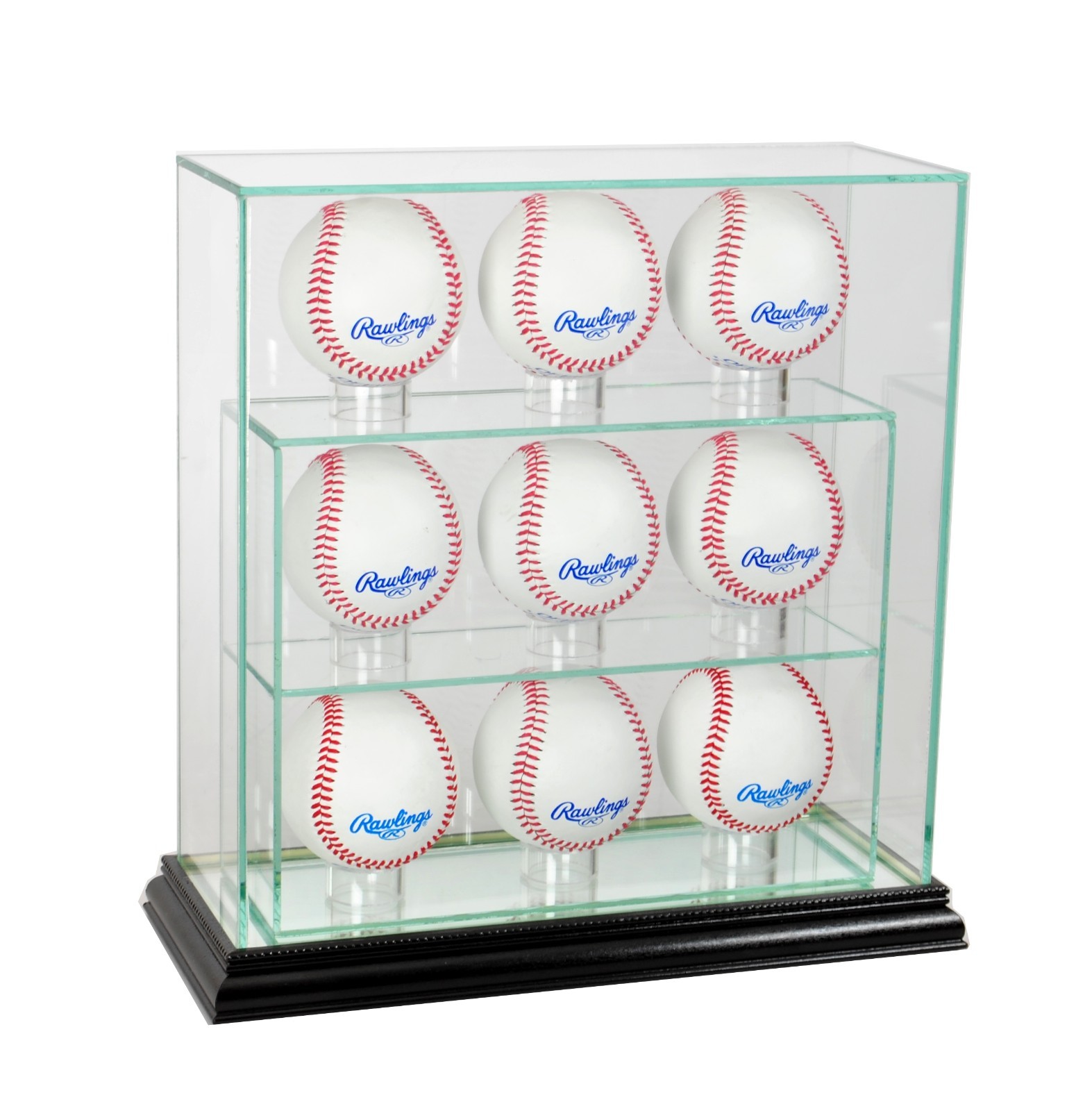 New 9 Baseball Upright Display Case Glass & Mirror UV UV Black Molding