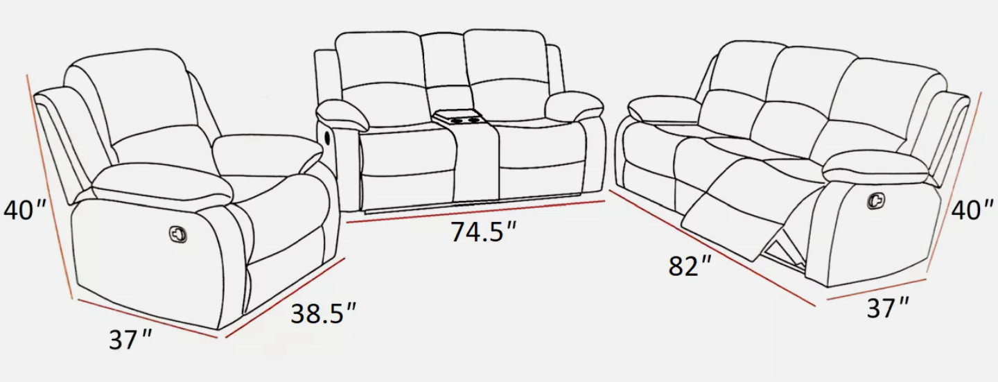 NEW 3PC Sofa Loveseat Chair Black Leather Living Room 5-Seater Recliners Set
