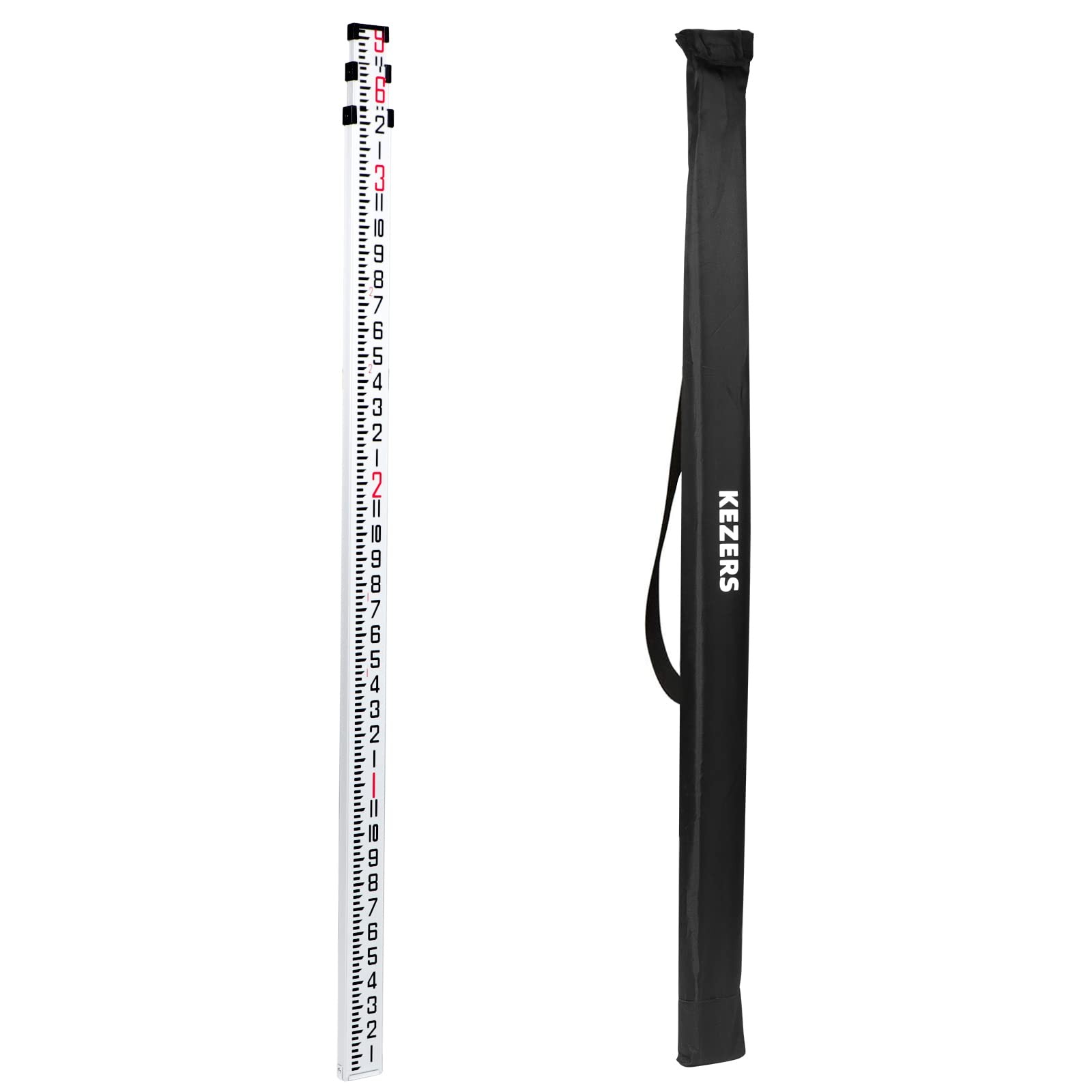 KEZERS 9 FT Dual Sided Aluminum Grade Rod - 8ths, 3 Section 9 Foot, Black