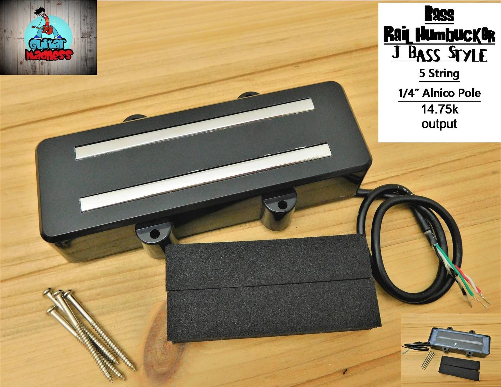 G.M. 5 String Bass Rail Humbucker Pickup 14.75k J Bass style