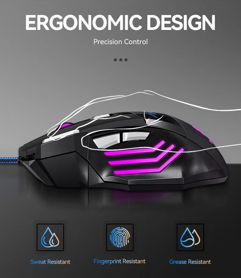 RGB Wired Gaming Mouse 7 Button 5500 DPI Ergonomic USB Optical Mouse for PC