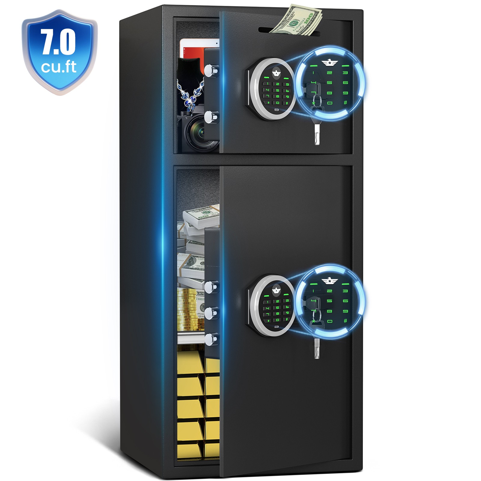 7.0 Extra-Large Digital Security Safe Box, Home Safe with Deposit Slot and Alarm