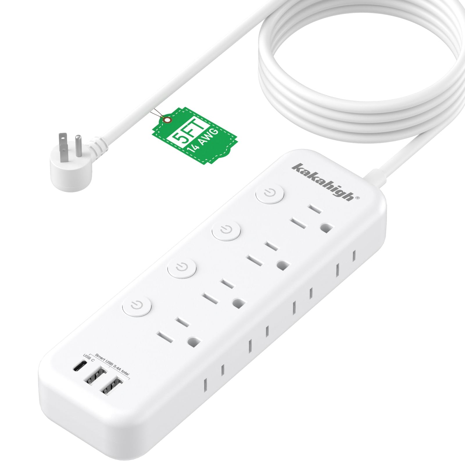 Appliance Extension Cord with Individual Switches on Off - 5 FT, 14 Gauge Hea...