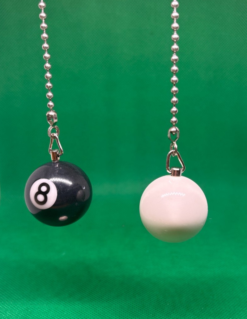 Billiard Ball Ceiling Fan Pull Chain Set Cue Ball Eight Ball  X-LARGE 1.25"