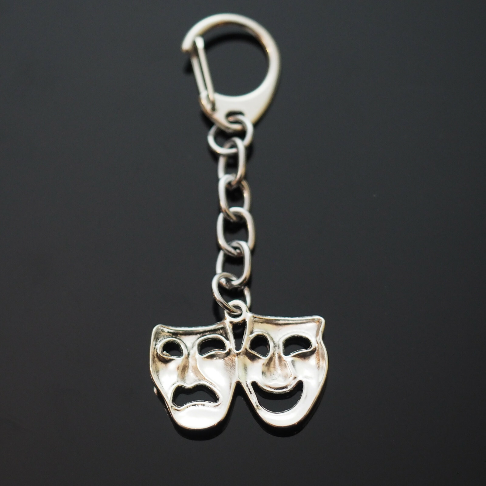 Happy & Sad "Comedy & Tragedy" Theater MASK Keychain Mardi Gras Clip On Charm