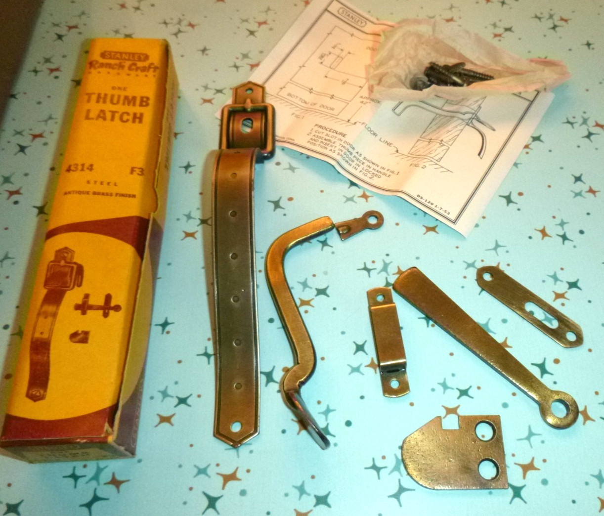 NOS Vtg 50s Stanley Ranch Craft #4314 Cabinet Hardware Thumb Latch 9" H