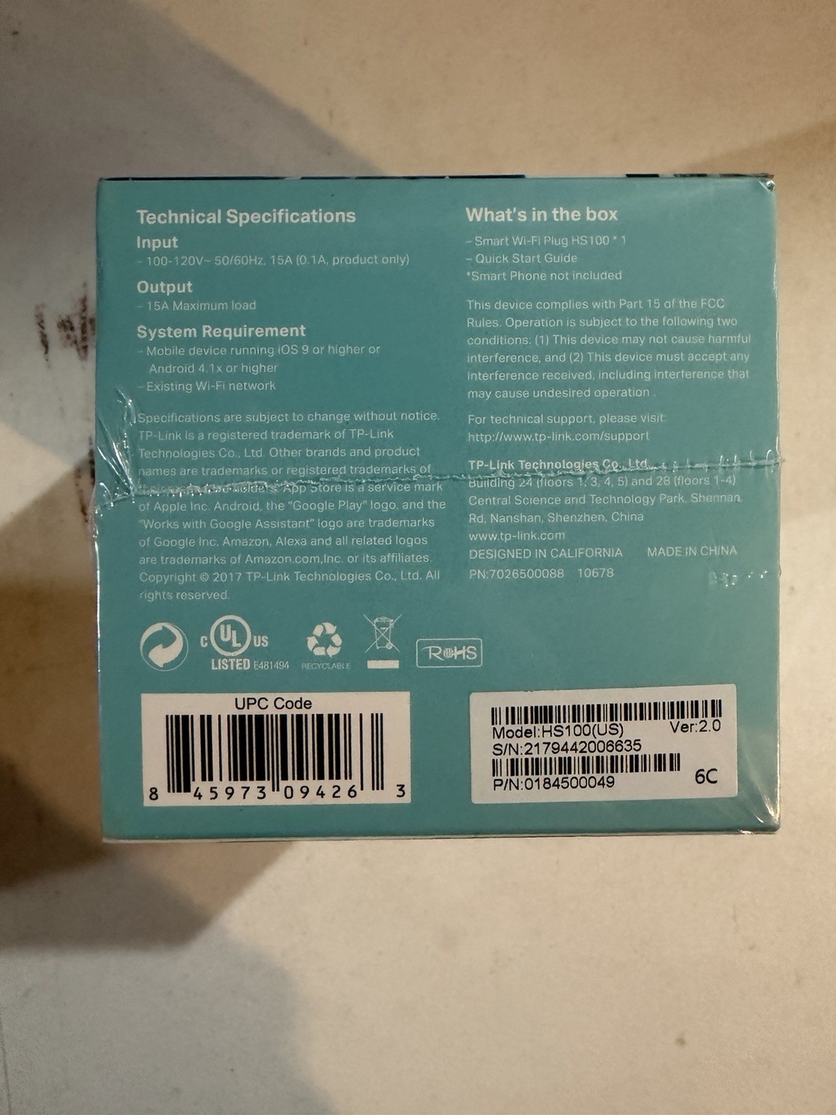 TP-Link - HS100 - Smart WiFi Plug - New Sealed