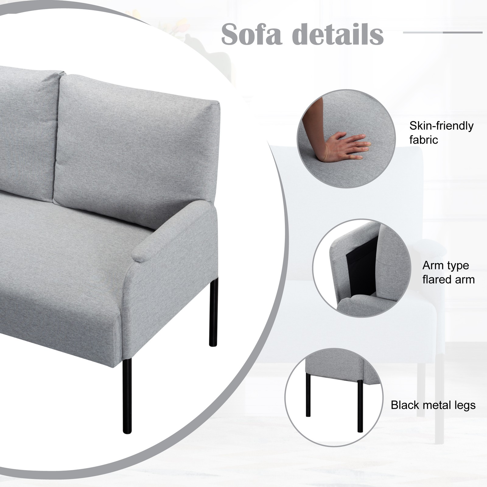45.7" Metal Frame Loveseat 2-Seat Linen Blend Sinuous Spring Removable Cushions