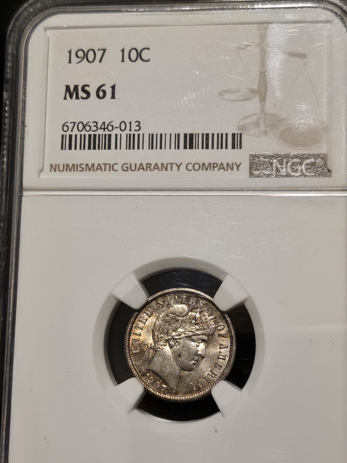 1907 Barber Dime 10c MS61  Silver